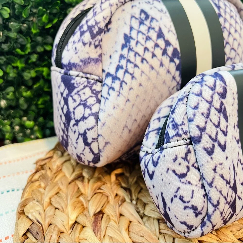 New Set of 2 Cosmetic Make-Up Toiletry Bags Willow + Alder Neoprene Snake Print